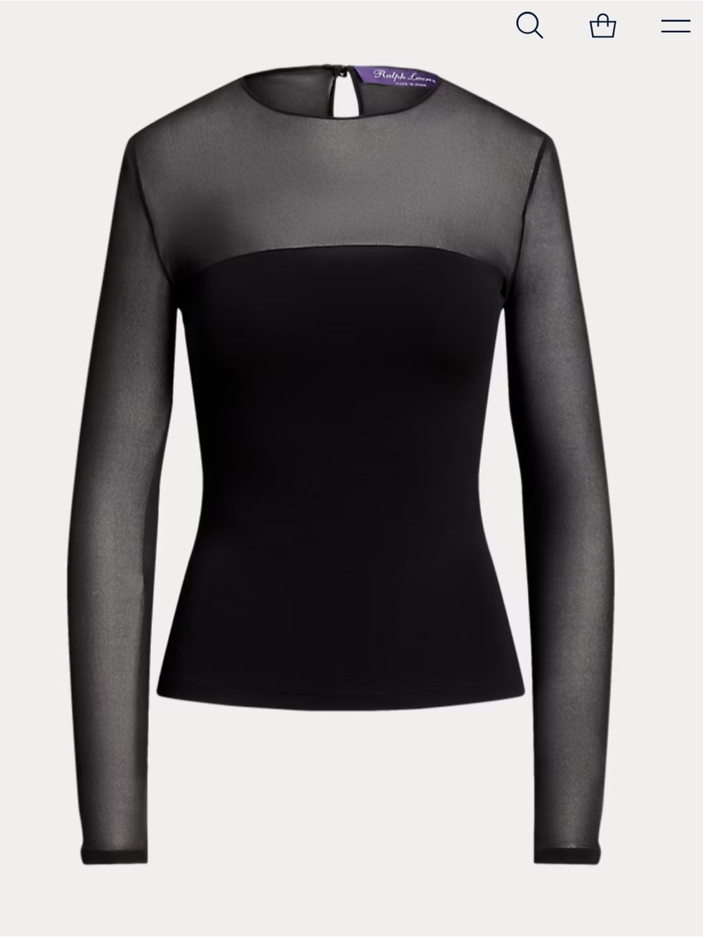 Ralph Lauren Collection Black Sheer & Opaque Long-Sleeve Knit Top